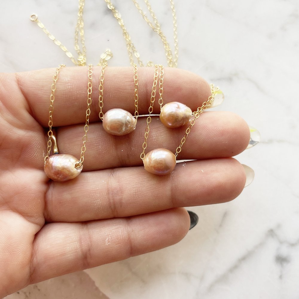 Pink Floating Pearl Necklace — Flotsam & Co.